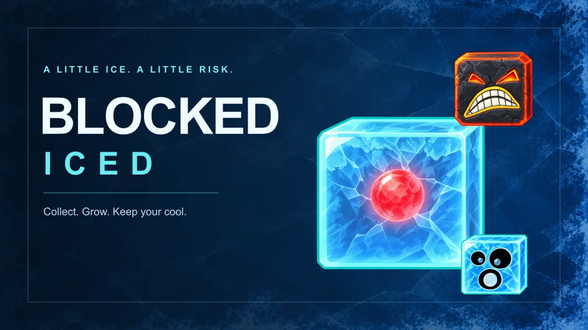 Blocked Iced promotional illustration with ice blocks and glowing embers